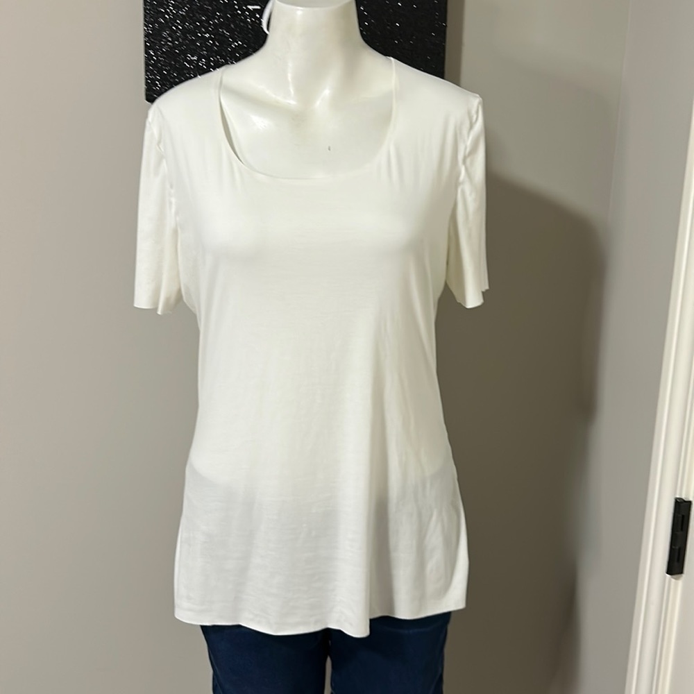 WOLFORD Transparent Nature Scoop Neck T Shirt Top Blouse White Sz L